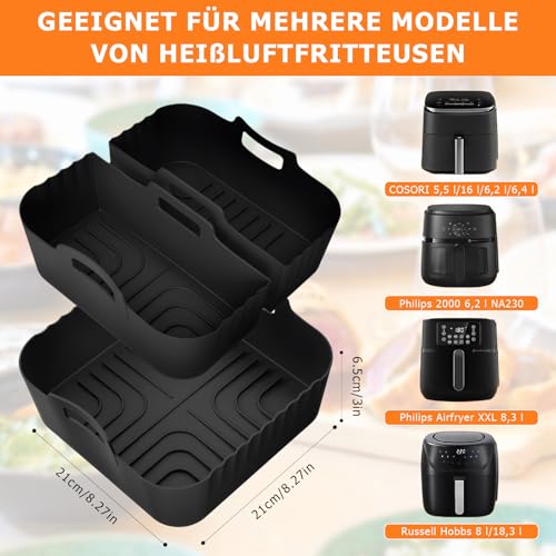 MFUSUL 3 Stück Airfryer Silikonform Heißluftfritteuse Zubehör, Wiederverwendbar, Einsatz anstelle Backpapier, Airfryer Silikon Zubehör für Philips NA230, Cosori, Tefal, Ninja, Russell Hobbs
