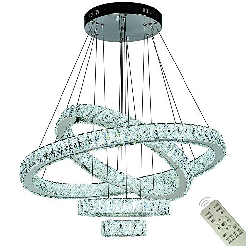VALLKIN Dimmable Luxury LED Crystal Chandeliers Circle Indoor Decor Ceiling Chandelier Pendant Lights Hanging Lamps with Remote,uesed for Hotel, Lobby, Office, Reception, Staircase, Cafe by Remote, 4