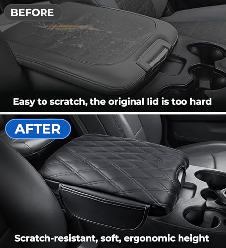 Image of Center Console Cover for Dodge Ram 1500 2013-2018 & Ram 2500 /3500 /1500 Classic Model 2013-2026, Fits Jump Seat Only, 1.2-Inch Thick PU Leather Armrest Cushion Protector with 2 Side Pockets