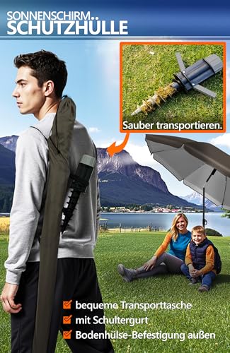 4smile Sonnenschirm Strand SunnyJoy Ø 180 cm, 3er Set - Strandschirm mit UV Schutz 50+, inkl. Sonnenschirm Schutzhülle und Bodenhülse - Strandschirm windfest stabil, Sonnenschutz Strand, Taupe – Bild 6