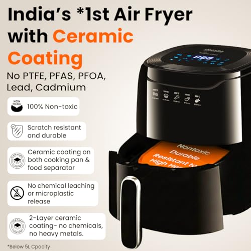 INALSA Non -Toxic Ceramic Coated Air fryer 4.5 L& 1400 W Power|No Micro plastics,No PTFE,PFAS,PFOA|Digital Touch Panel,8 Preset|Air Fryer without... - Image 5