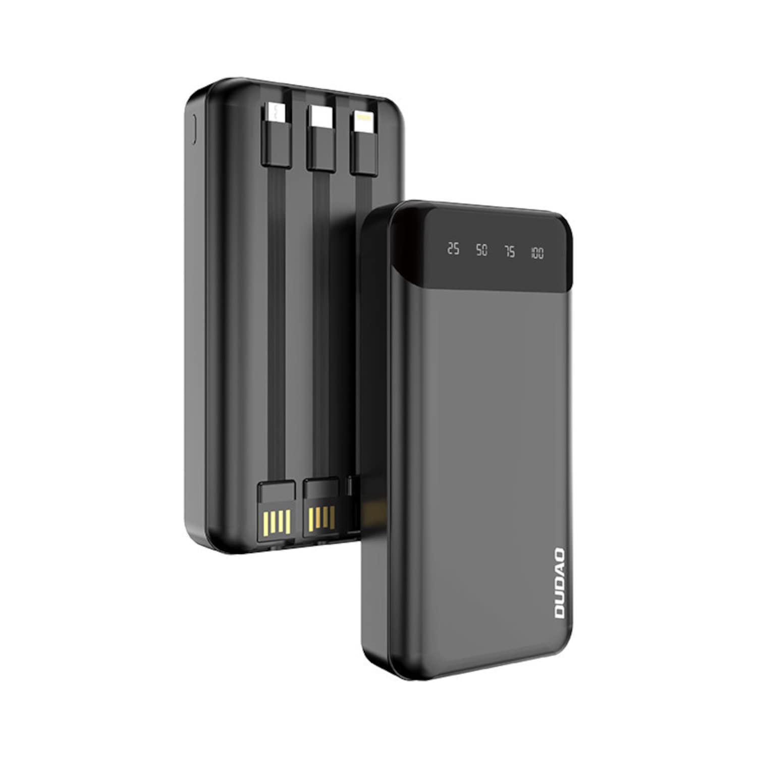 Dudao Power Bank - Batería externa (20000 mAh, con 3 cables, batería externa, cargador portátil, compatible con iPhone/Samsung/Huawei), color negro