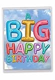 Inflated Messages From Us Birthday - Balloons Happy Birthday Card with Envelope (Big 8.5 x 11 Inch) - Colorful Bday Notecard for Kids, Child - Stationery for Personalized Group Greeting J5651DBDG-US