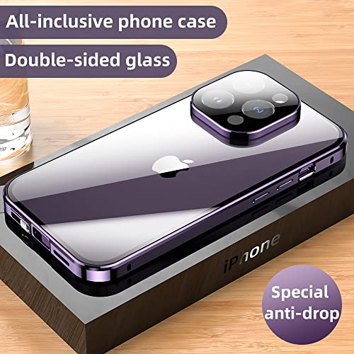 Coque transparente pour iPhone 14 Plus double face en verre trempé avec verrou rouge
