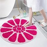 BOVEU Pink Bath Rug Round Bath Mat, Non Slip Machine Washable Quick Dry Absorbent Bath Mats for Bathroom Floor Shower Sink, 24 x 24 in