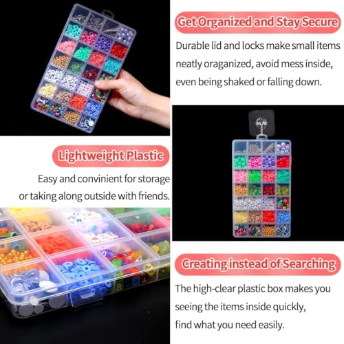 Image of IOOLEEM 28 Grids Plastic Bead Organizer Box, Organizer Container Storage Box, Dividers for bead arts and crafts.(2 Pack)