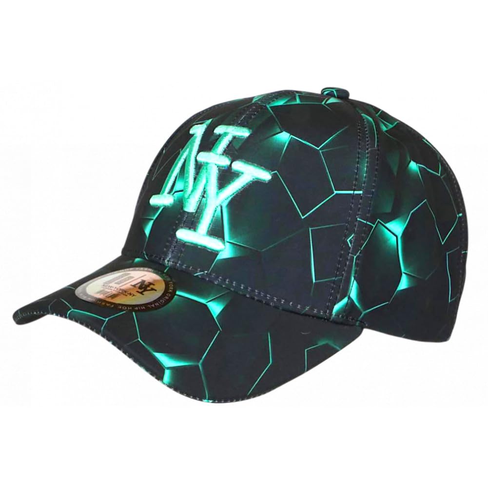 Hip Hop Honour Casquette Enfant NY Turquoise Motif Géométrique Noir Streetwear 7 à 12 Ans Garçon Fille