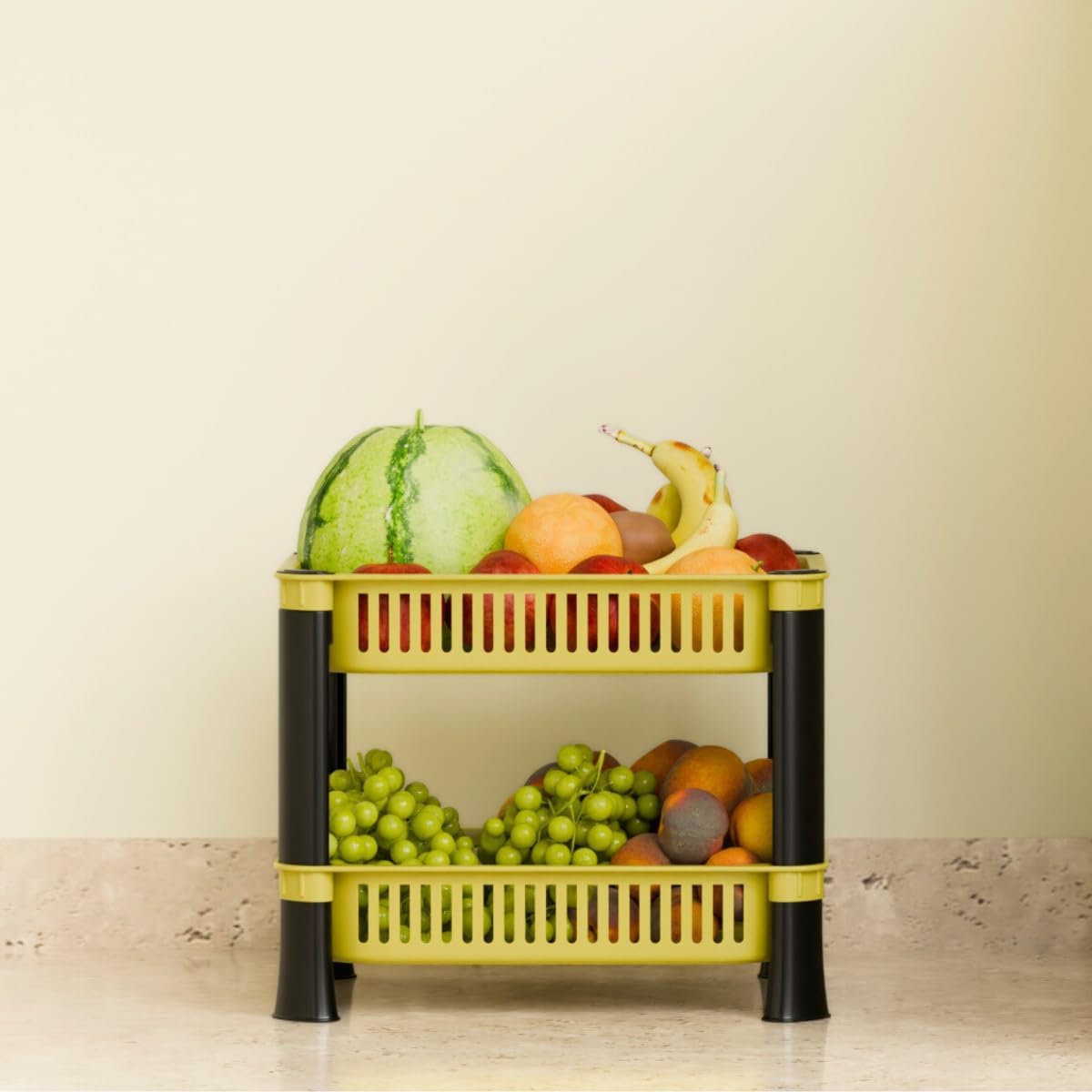 Multipurpose Plastic Storage Rack for Kitchen & Home | Onion, Potato, Sabji Basket Organizer | Space-Saving Vegetable Storage Basket (yellow, 2 Layer)-image-45