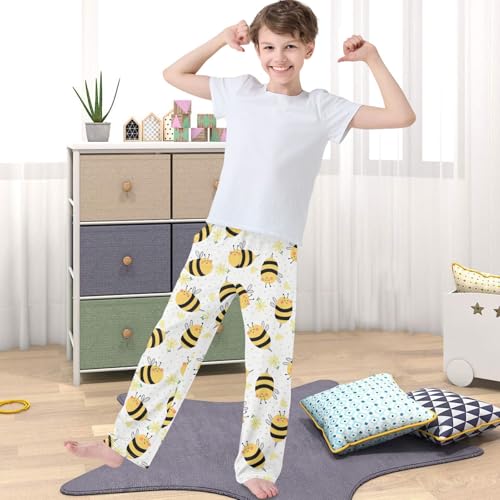 Boy's Pj Pants Bees Green Flowers Elements Lounge Bottoms Elastic Waist Kids Joggers with Pockets Size 6-144