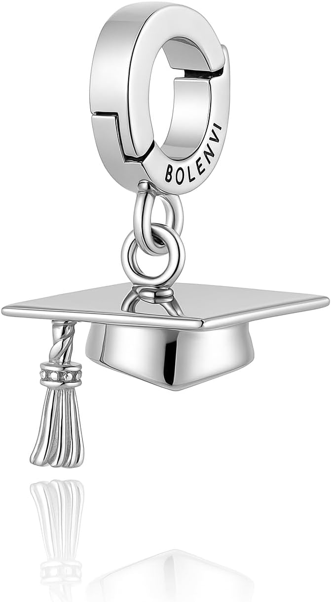 Graduation Hat Dangle Charm Pendant, 14K Gold Plated 925 Sterling Silver, Compatible with Pandora & Similar Charm Bead Bracelets, Necklaces & 2026 DIY Jewelry