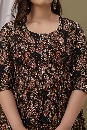 Image of Maternity Feeding Kurti for Women | Cotton Blend Anarkali Dress with Nursing Zip for Pre & Post Pregnancy