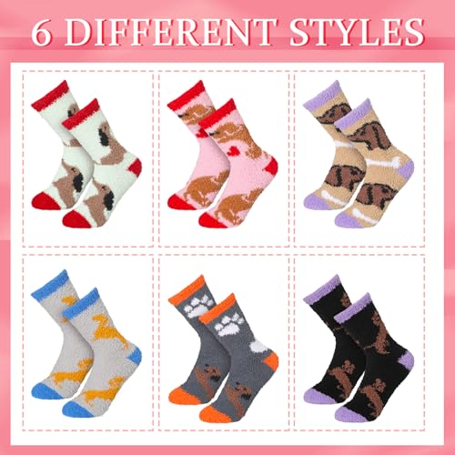 Image of Skicuff 6 Pairs Women Fuzzy Socks Bulk Slipper Warm Sleeping Crew Socks for Women Men Microfiber Soft Holiday Teacher Gifts