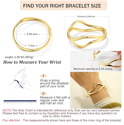 Elegance 11 designs Chunky Gold Bangle Bracelet For Women Trendy Hinged Cuff Gold Cuff Bracelets Open Wide Waterdrop Bangle Jewelry2