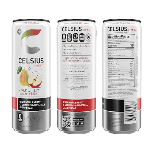 Image of CELSIUS Sparkling Fuji Apple Pear, Sugar Free Energy Drink, 12 Fl Oz (Pack of 4)