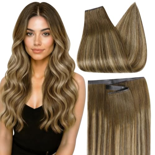 Image of Full Shine Tape in Weft Hair Extensions Human Hair, 50g 24 Inch