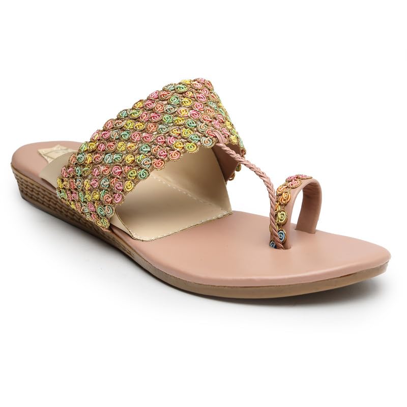 NATSHUZ Casual Formal and Ethnic Comfortable Slip-on Flat Kohlapuri Chappal/Slippers for Womens and Girls for Fashion | Wedding | Party & Style (Peach) (B0CRHM6P3W) Amazon Price History, Amazon Price Tracker