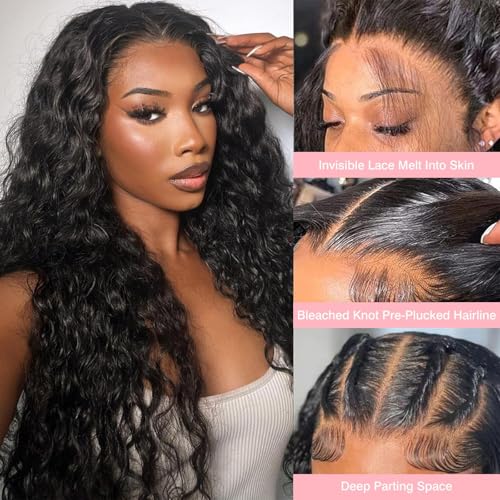Image of Nsvnsv 13x6 Deep Wave Lace Front Wigs Human Hair Wigs for Women 180% Density HD Transparent Deep Curly Lace Frontal Wigs Human Hair Pre Plucked with Baby Hair Natural Color 26 Inch