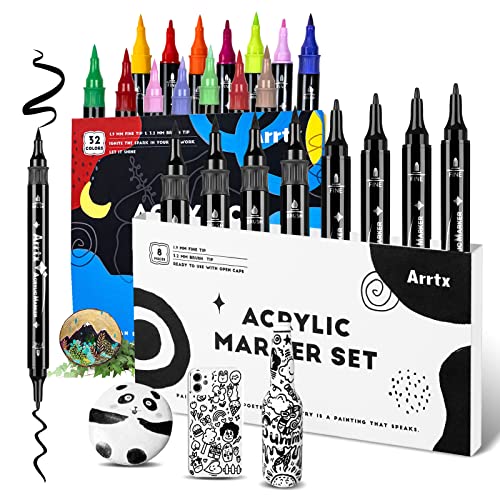 Bundle of Arrtx Acrylic Paint Pens, 40PCS, Including 32 Colors (Dual Tip) Paint Markers for Rock Painting,Water Based Acrylic Painting Supplies for Fabric Painting,Wood, Plastic, Canvas image 10