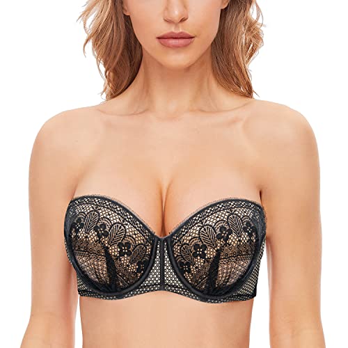Wingslove Strapless Bra For Women Underwired Multiway Push Up Strapless Bra Red Carpet Full Figure Bra (Black,34C) #TOP10