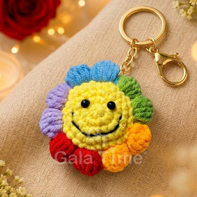 Image of Handmade Crochet Flower Keychain for Bags Keys Purse Backpack Cute Aesthetic Yarn Keyring Bag Charm Handmade Soft Thread Flower Keychain for Girls Women Kids Gifting and Daily Use