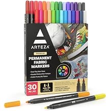 ARTEZA Fabric Markers, Set of 30, Colored Permanent Textile Markers, Dual-Tip Pens for Coloring T-Shirts, Jeans, Jackets, Backpacks
