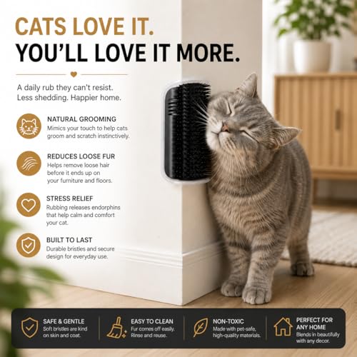 Cat Corner Self Groomer - 3 PACK - Wall Mounted Cat Grooming Brush for Indoor Cats, Self Grooming Pet Brush with Adhesive & Screws, Corner Massager for Shedding & Itching Relief - Image 5