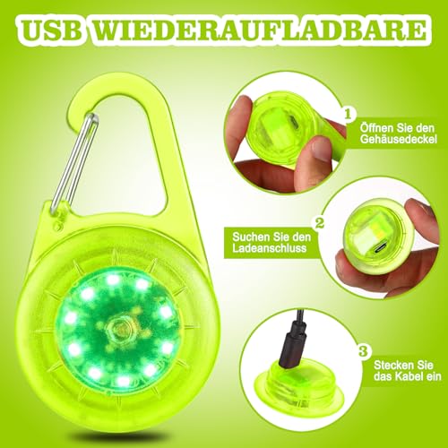LED Blinklicht Sicherheitslicht IP68 Wasserdicht USB Aufladbar Sicherheit Licht für Kinder Schulranzen Nachtläufer Bergsteiger Hunde Leuchtanhänger Clip Dauerlicht und Blinklicht 2er (Grun)