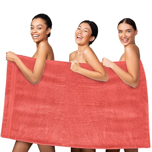 Image of Elegant Comfort Three Line Popcorn Towel Set for Bathroom 35 x 70 inches, Premium Hotel Quality 1-Pack Jumbo Towels, 100% Turkish Cotton, Soft and Durable, Quick Dry and Highly Absorbent, Coral