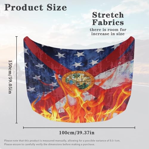 Image of Florida Flag Design Car Hood Cover for Compact Car SUV Truck Minivan, 59x39 Inch Stretchable Auto Hood Flag Waterproof Automotive Exterior Accessories