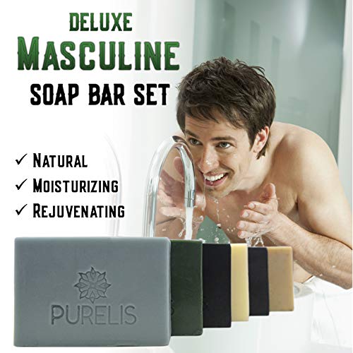 Purelis Mens Soap Bar Gift Set. Set Of 6 Aromatherapy, Moisturizing Soap Bars. Natural. Organic Ingredients. Deep Cleansing, Repairs Skin. Handmade Face, Hand, Body Soap For Men. Sulfate Free! #TOP1