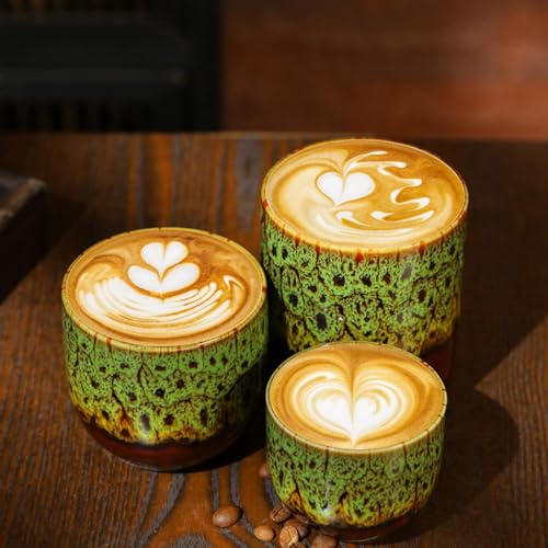 YlobdolY Juego de 3 tazas de té de cerámica hechas a mano para cambiar el horno, tazas de té chino japonés, tazas de té Gong Fu, para oficina, hogar, amantes del té, regalos, color verde