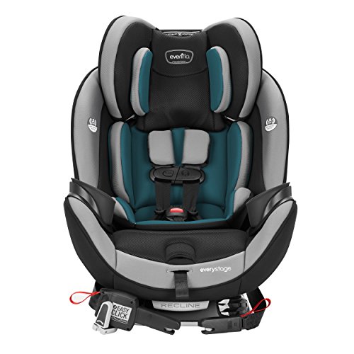 Evenflo EveryStage DLX All-in-One Car Seat, Reclining Car Seat,Infant Convertible & Booster Seat,Grows with Child Up to 120 pounds, Angled for Comfort & Safety, 3-Times-Tighter Installation, Reef Blue