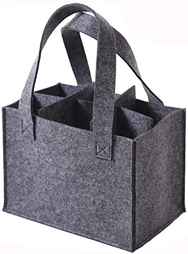JanTeelGO Sac à vin en Feutre épais avec poignée, Bouteille de vin Cadeau Sac pour la Voyage Partie de d'anniversaire, réutilisable Lavable avec diviseur Amovible (6 Bouteilles, Gris Clair) Cover