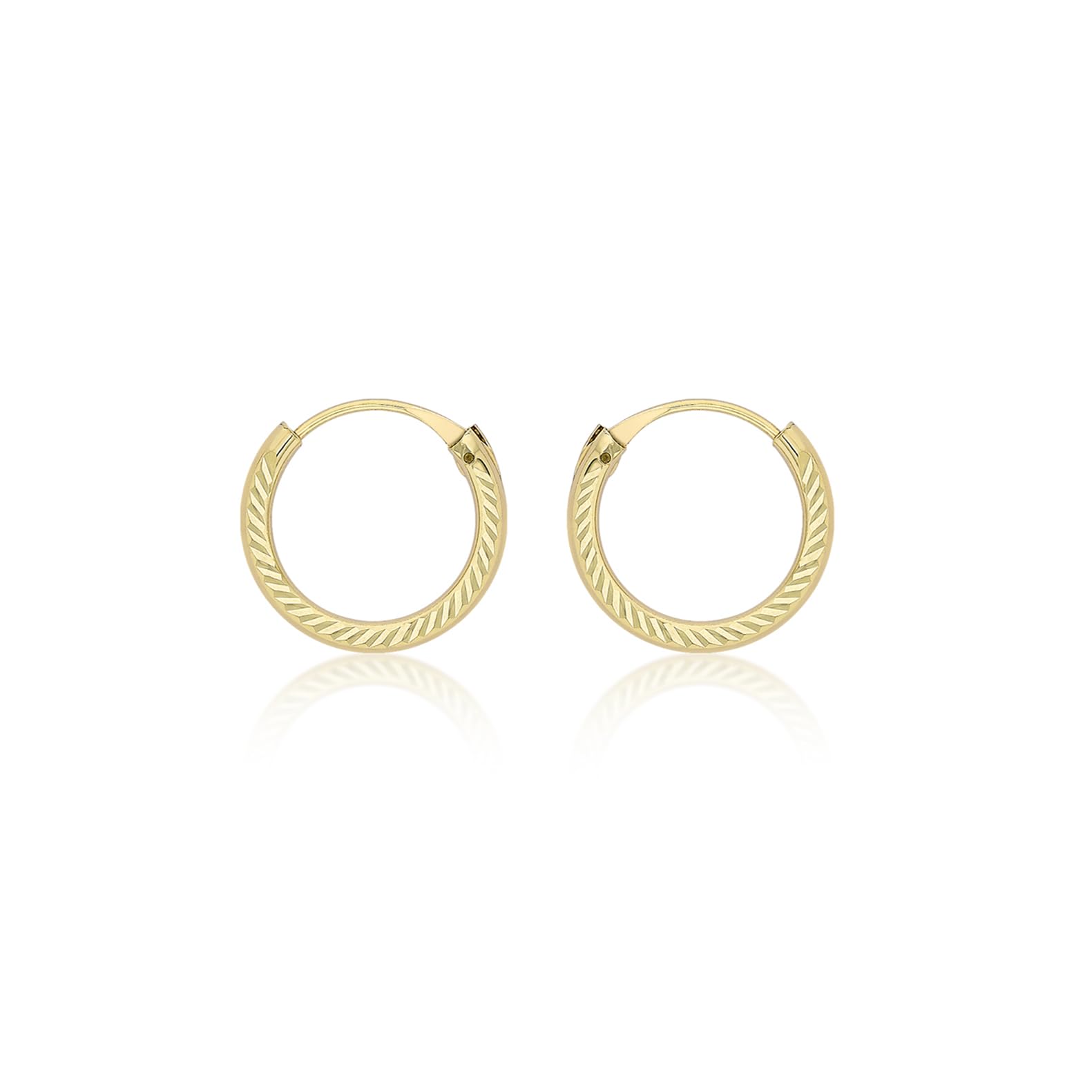 Carissima Pendientes de aro infantiles en oro amarillo de 9 quilates, 11 mm, corte diamante, 1.4 mm