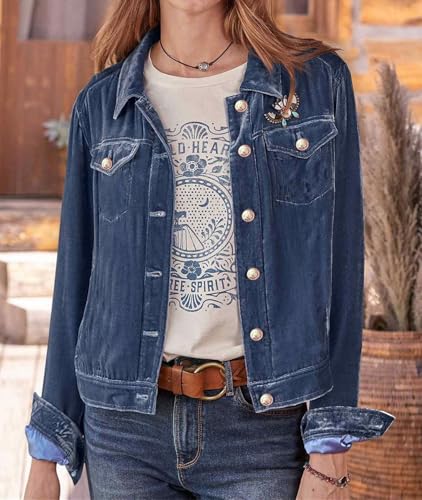 Long Sleeve V Neck Jacket Coat Blazer Womens Velvet Blazer Cozy Lightweight Outerwear Retro Button Long Sleeve Jacket3