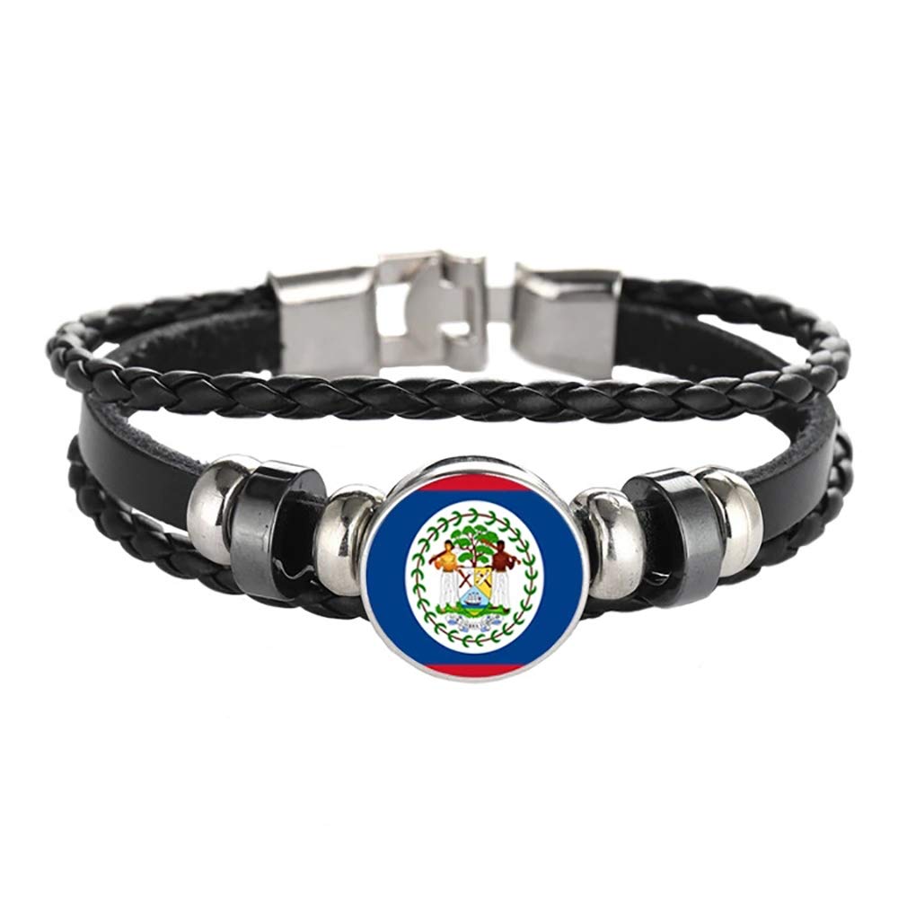Belize Flag Braided Bracelet Leather Chain Crystal Wristband Souvenir,Fashion Handmade Bracelet for Man & Woman Special Day's Gift