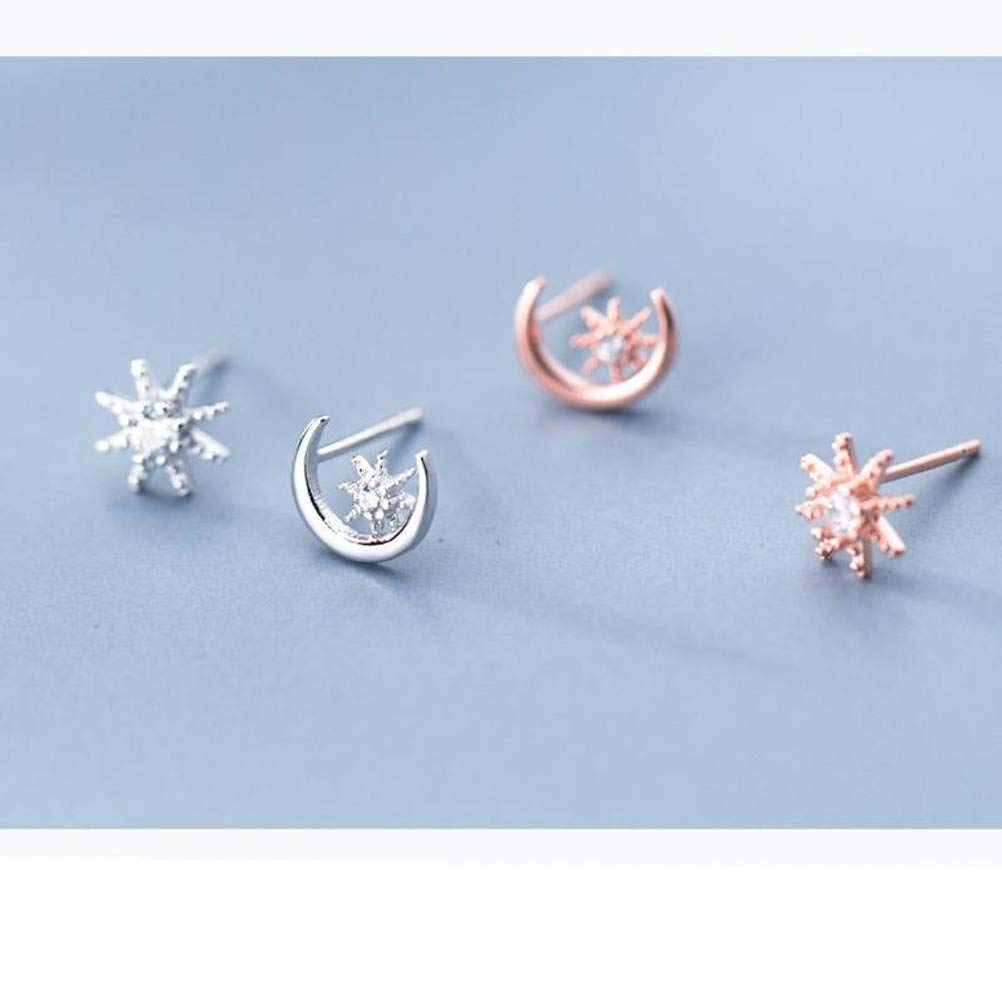 Orecchini Asimmetrici Luna E Sole In Argento S925 - Gioiello Donna Coreano, Antiossidante