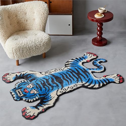 Tapete Tibetano Tigre 5x3.3 ft Azul Lavable Antideslizante miniatura 1