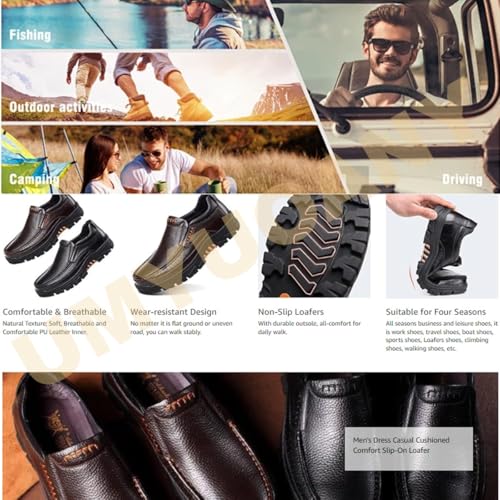 Mens Handmade Genuine Leather Loafers,Dress Oxford Classic Moccasins,Comfy Non Slip Slip On Soft Work Office Dress Shoes4