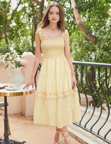 Image of Scarlet Darkness Floral Dress for Women 2026 Flowy Sundress Smocked Cottagecore Dresses