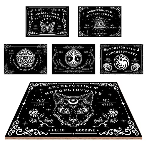 CREATCABIN Geisterbrett Aus Holz Mit Schwarzer Katze Sprechendes Ouija-Brett Pendelbrett Aus Holz Mit Planchette Wünschelrute Wahrsagen Spielset Geisterjagd Dekoration Hexenzeug Für Wicca 30 x 21cm