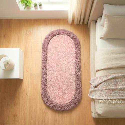 Image of Shaggy Runner, Polyester Rug, Hallway Carpet, Bedside Runner, Plush Area Rug, high Pile Rug, 2 inch Pile, Fluffy Floor mat. - (1.5x3 feet, Pink /Blush, Oval)