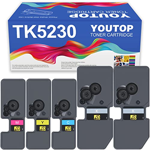 YOUTOP 2XSchwarz 1XCyan 1XMagenta 1XGelb TK5230 Tonerkartusche Kompatibel für Kyocera ECOSYS TK-5230 ECOSYS P5021cdn, M5521cdn, P5021cdw, M5521cdw Cover