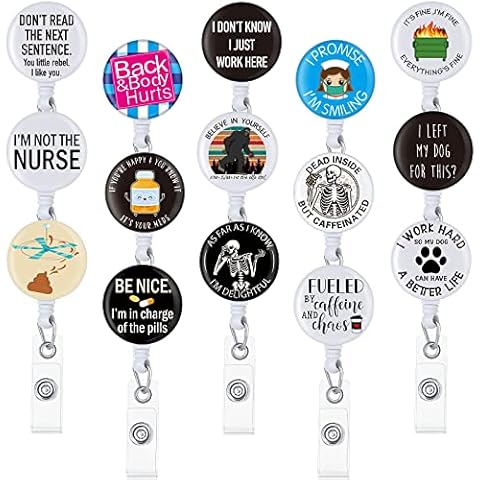15 Pack Funny Badge Holder Retractable Badge Reel Nurse Badge Reel Funny Quote Retractable ID Clip Cute Nursing Badge Reel for Doctor Teacher Student Employee Office Medical Work Supplies Cover