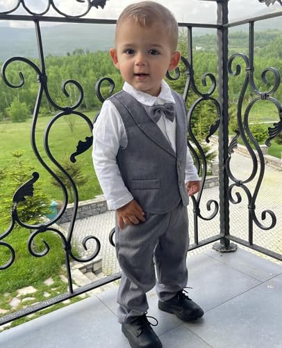 Image of Volunboy Toddler Suit Boys Formal Wedding Guest Dress Outfit | graduation dress clothes, gentleman ring bearer bowtie outfit, back-to-school pants set, birthday photoshoot dressy outfit