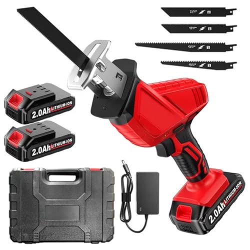 Cordless Reciprocating Saw 21V Power Saw Handheld 0-3500SPM with 2 Batteries & 4 Saw Blades Electric Cordless Saws Compact Variable Speed Wireless Reciprocating Saws for Woods Metal PVC Cutting
