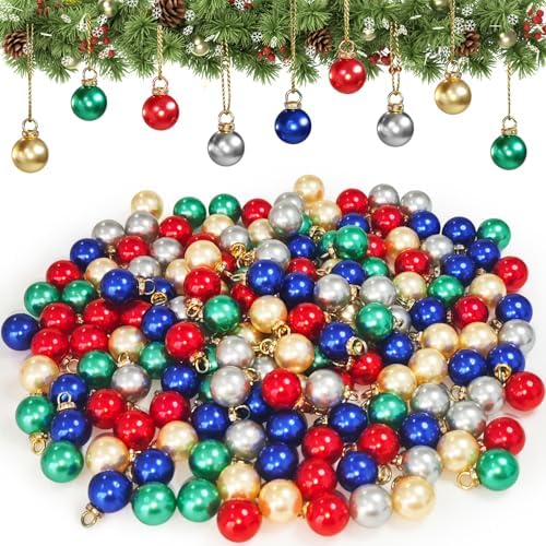 80 Pcs Mini Multicolor Christmas Ball Ornaments,5 Colors Small Vintage Glitter Balls,Miniature Xmas Tree Hanging Decorations for Holiday Party,Wedding Decor,0.6 Inch