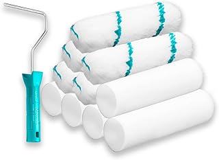 TOTAL - 10-teiliges Farbroller-Set mit Halterung - 5 Schaumstoff- und 5 Mikrofaserrollen für Wände und Decken - 100 mm Tropffrei - Für Glatte und Mittlere Flächen - Innenanstriche