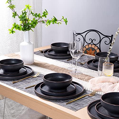 Leratio Dinner Plates,Ceramic Dinner Plates Set Of 6,10.75 Inch Large Ceramic Plates,Modern Shape Dinnerware Dishes Set For Kitchen, Microwave & Dishwasher & Oven Safe-Coffee Rim #TOP5
