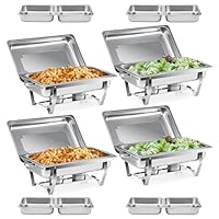 Wilprep Chafing Dish Edelstahl Buffet-Set Warmhaltebehälter Speisenwärmer Wärmebehälter Rechaud für Catering, Buffet und Party (4 Set 4x1+8x1/2 GN-Behälter)